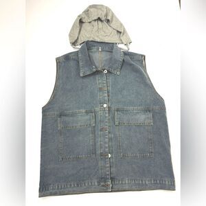 Women's Oversized Denim Vest Sleeveless with Detachable Hood XL